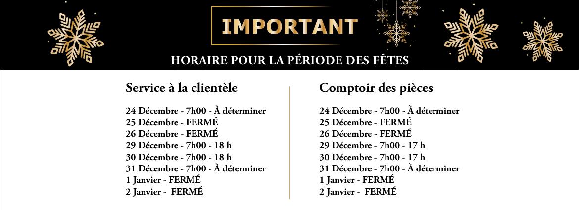 Horaire pour la période des fêtes